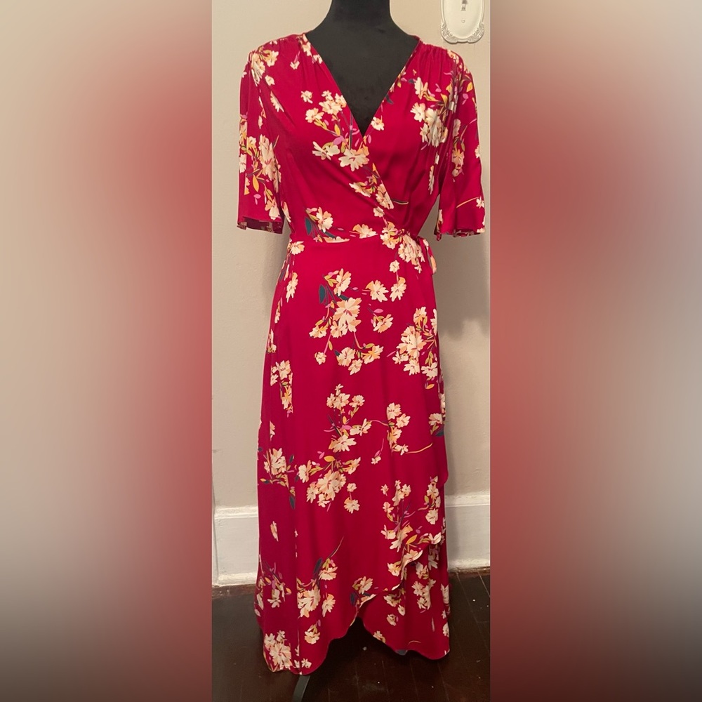 Flora Belle wine red Red high low wrap dress